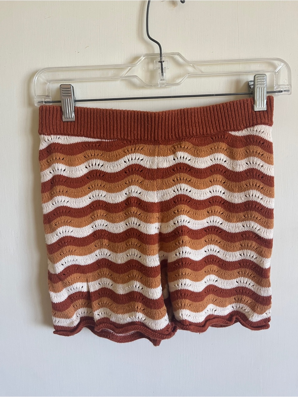 Rhythm Striped Knit Wave high waist Shorts in Rust, Cream & Mustard